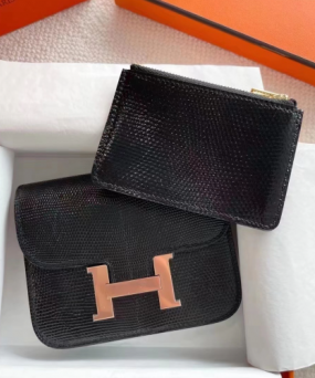 에르메스 콘스탄스백 미니 블랙 로즈골드 버클 리자드 가죽